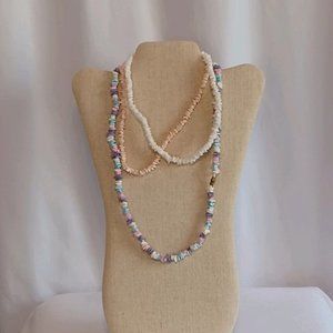 VTG Mixed Lot (3) Hawaiian Multicolor Shell Chip Necklaces Barrel Clasp
